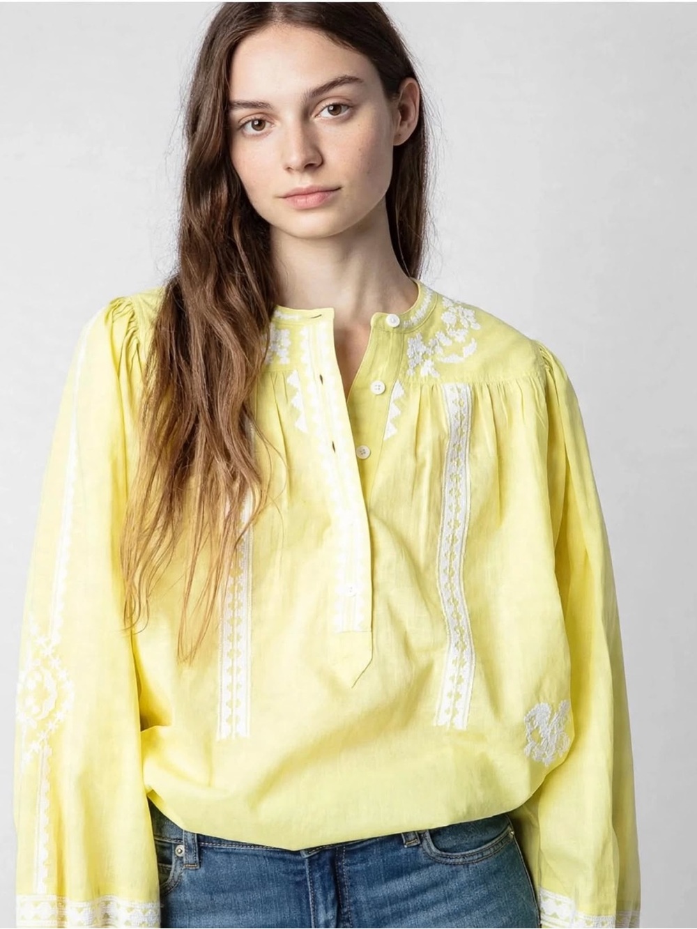ZADIG & VOLTAIRE Beautiful Buttery Yellow Embroidered Embroidered blouse Sz L